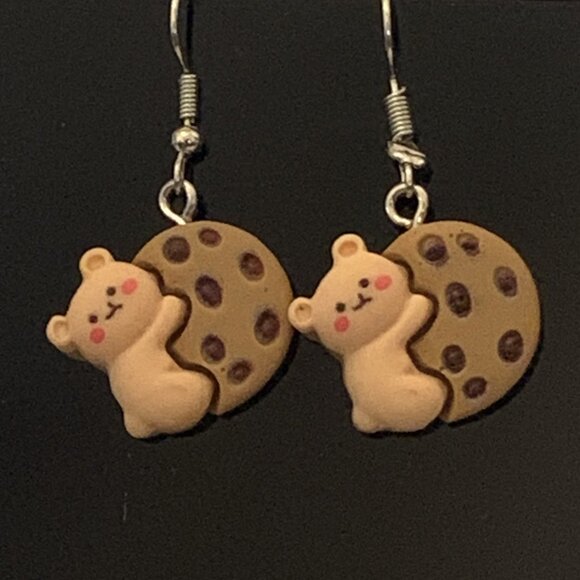 Teddy Bear Earring, Chocolate Chip Earring, Funny Food Earring, Bear Earring - Picture 2 of 5